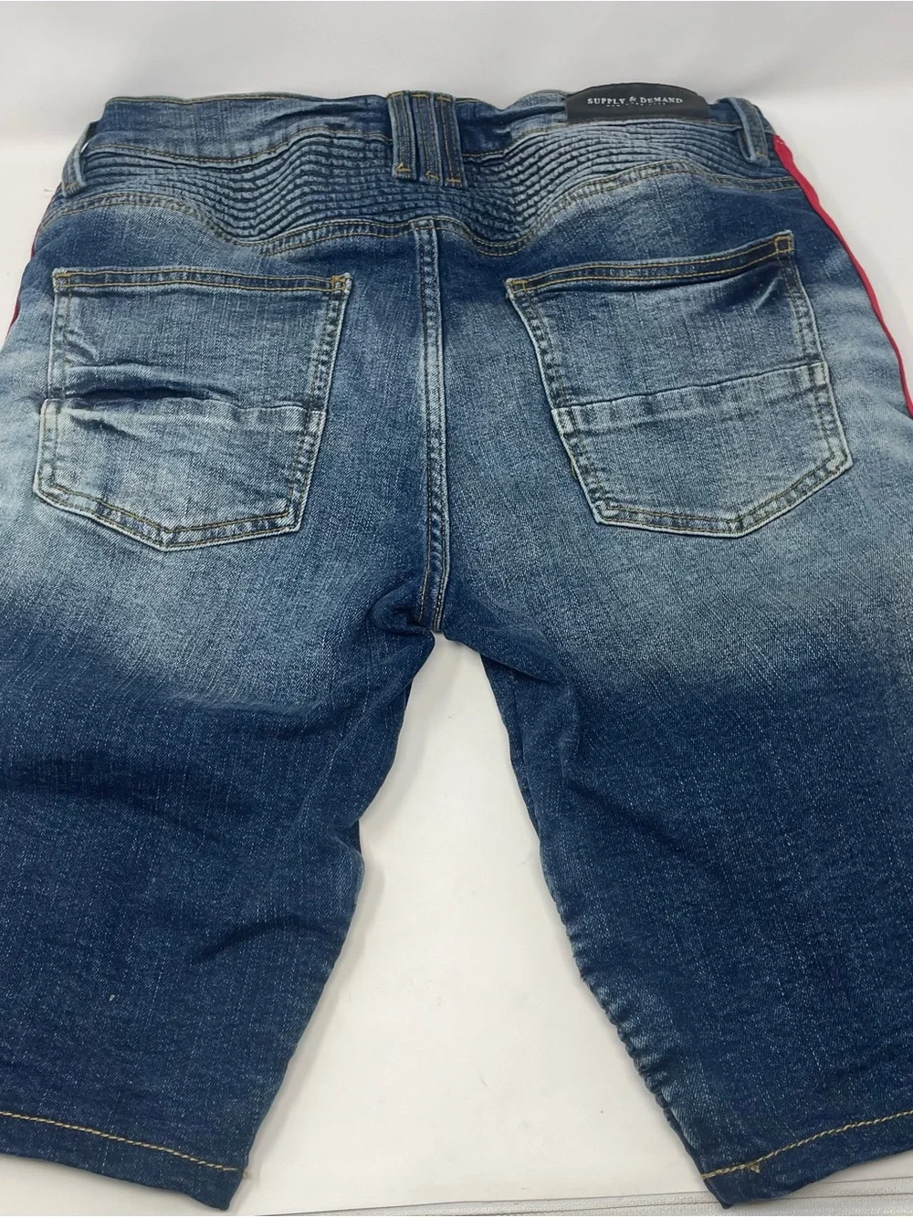 Supply & Demand Men’s Distressed Biker Denim Shorts Size 32W Blue Zipper Pockets